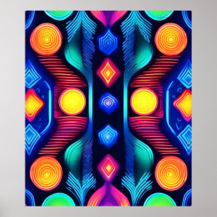 Poster Neon Geométrico Mandala Art