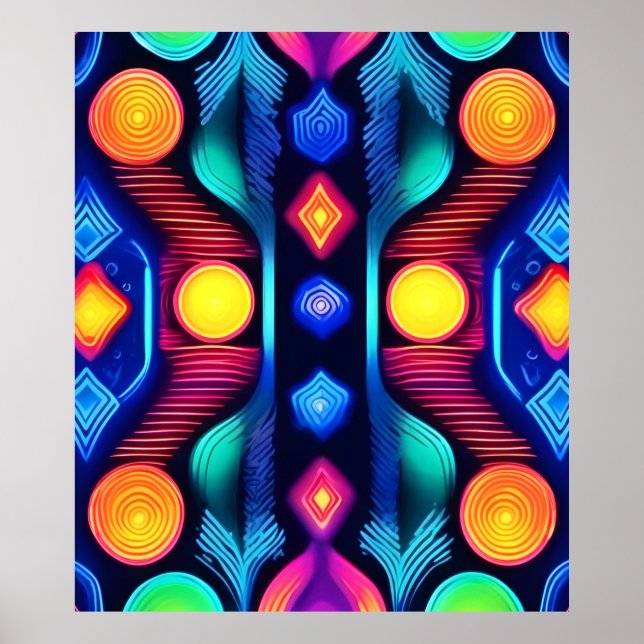 Poster Neon Geométrico Mandala Art (Frente)
