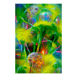 Póster Neon Glow Dandelions no Dream Garden