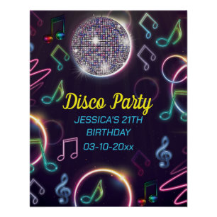 Póster Neon Glow Disco Dance Festa de aniversário