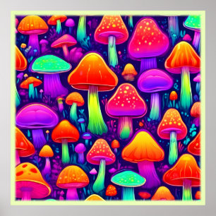 Poster Neon Glow Mushroom Forest