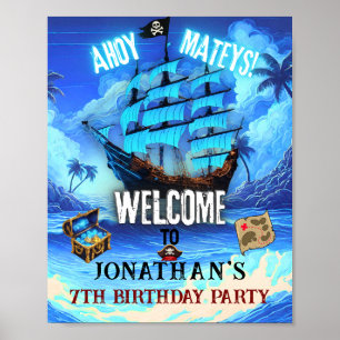 Poster Neon Glow Pirate Navio Ahoy Matey Bem-vindo