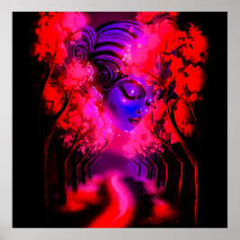 Poster Neon Goddess in Enchanted Forest