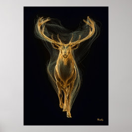Poster Neon Golden Stag Futuristic Filament Wall Art