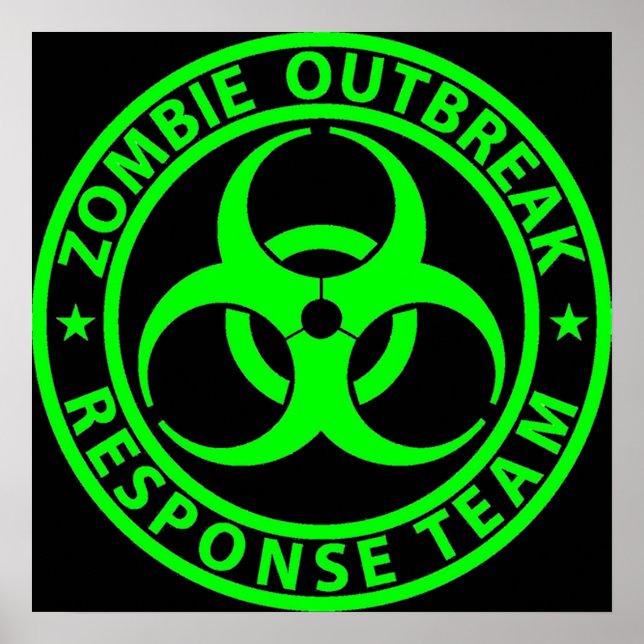 Póster Neon Green da Equipe de Resposta a Surto Zombie (Frente)