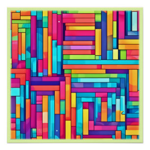 Póster Neon Grid - Abstrato Mosaico Colorido