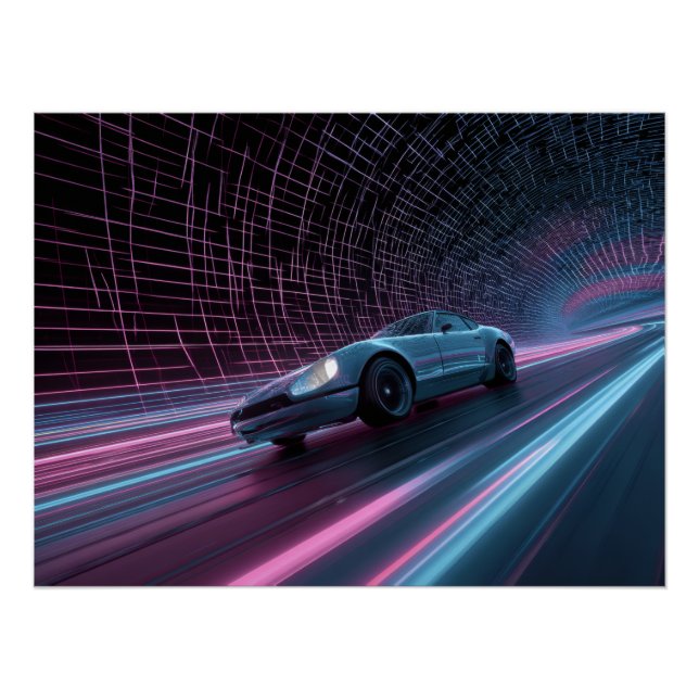 Póster Neon Grid Racer in Futuristic Tunnel (Frente)
