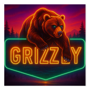 Póster Neon Grizzly Poster