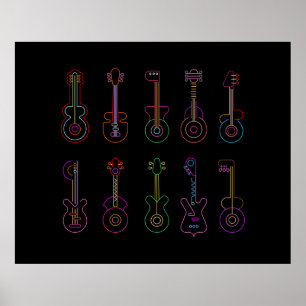 Poster Neon Guitars com fundo preto
