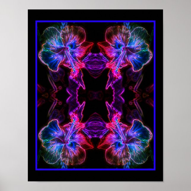 Poster Neon Hibiscus Abstrato Flower Art (Frente)