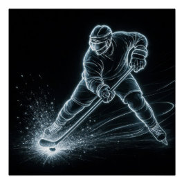 Póster Neon Hockey Player On Ice