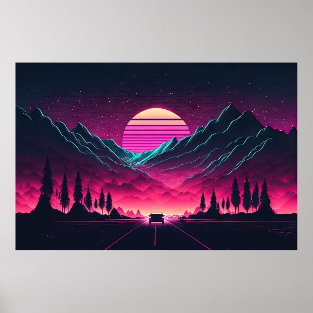 Poster Neon Horizons: Uma Unidade Montanheira Synthwave (Frente)