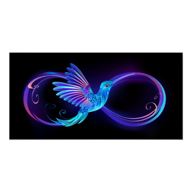 Póster Neon Infinity Symbol with Glowing Hummingbird (Frente)