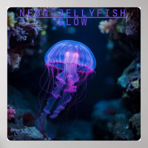 Poster Neon Jellyfish Brilho Caverna Submarina