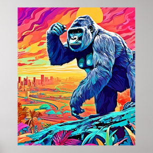Poster Neon Jungle Gorilla Urban Fantasy