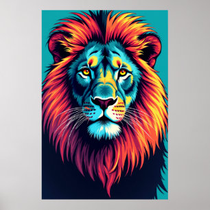 Poster Neon Jungle King - Leão de Arte Pop