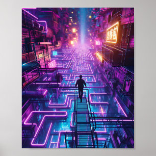 Poster Neon Labyrinth: Fuga de Dystopia - Cyberpunk