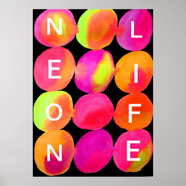 Poster Neon Life - Slogan abstrato cor cor cor rosa laran (Frente)