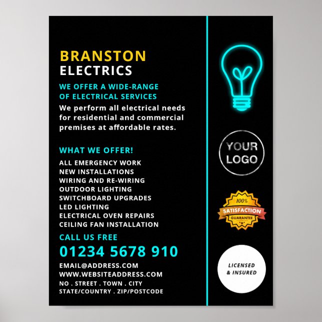 Poster Neon Light, Publicidade Eletrônica (Frente)