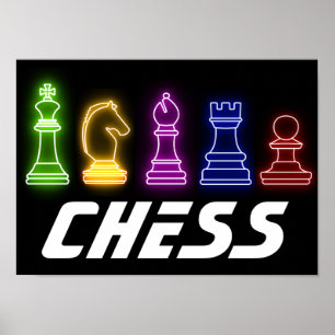 Poster Neon Lights Chess Pieds Chess King