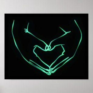 Poster Neon Love Hand Heart Line Art Desenho Bonito Moder