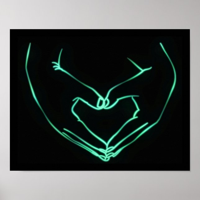 Poster Neon Love Hand Heart Line Art Desenho Bonito Moder (Frente)