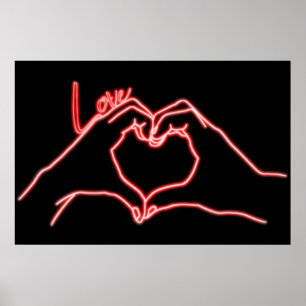 Poster Neon Love Mand Heart Line Art Desenhando Bonito Mo