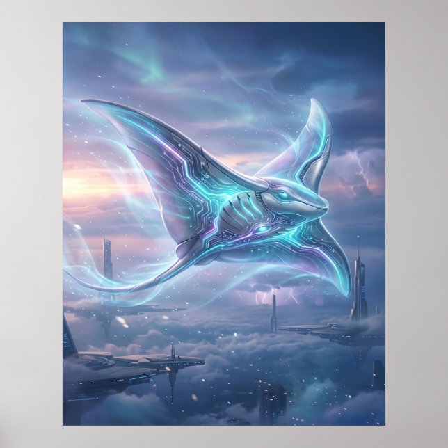 Poster Neon Manta Ray Sky Ocean (Frente)