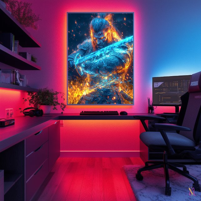 Poster Neon Medieval Warrior - Cyber-Fantasy Knight (Criador carregado)