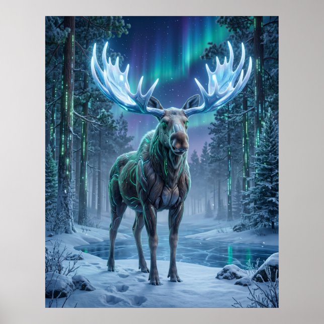 Poster Neon Moose Boreal Grid (Frente)
