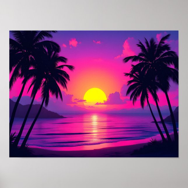 Poster Neon Palm Sunset – Vaporwave Tropical Aesthetic (Frente)