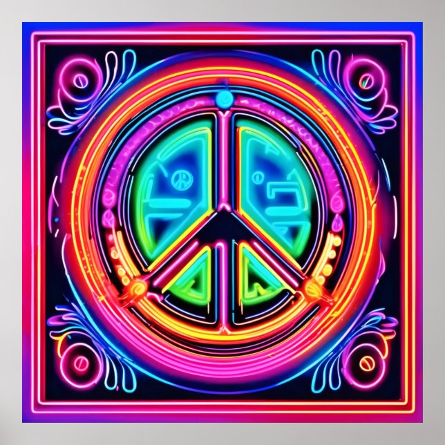 Poster Neon Peace Mandala (Frente)