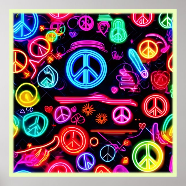 Poster Neon Peace Symbol Padrões (Frente)