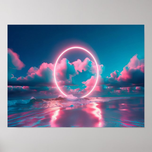 Poster Neon Pink cloud beach wall art horizontal _ Eclect (Frente)