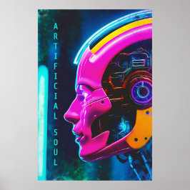 Poster Neon Pink Cyberpunk Android Artificial Soul