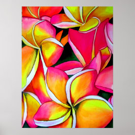 Poster Neon Pink Frangipani Plumeria watercolor art