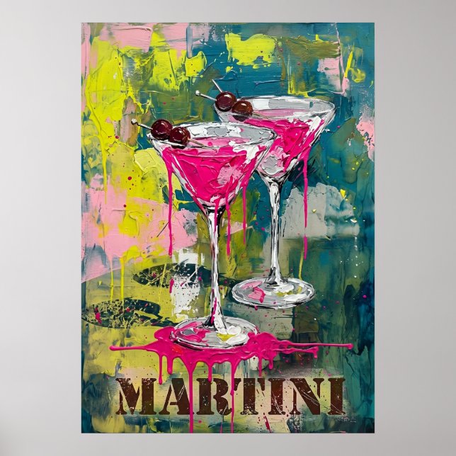 Poster Neon Pink Martini Pop Art: Modernes Cocktail Gemäl (Frente)