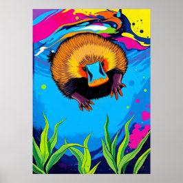 Poster Neon Platypus Underwater Splash - Aussie Colorido