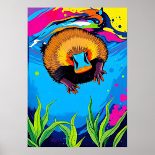 Poster Neon Platypus Underwater Splash - Aussie Colorido