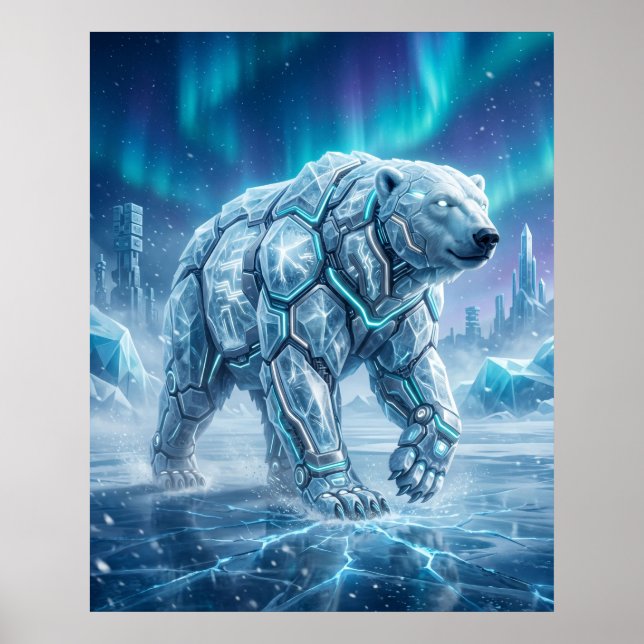 Poster Neon Polar Bear Frozen Grid (Frente)
