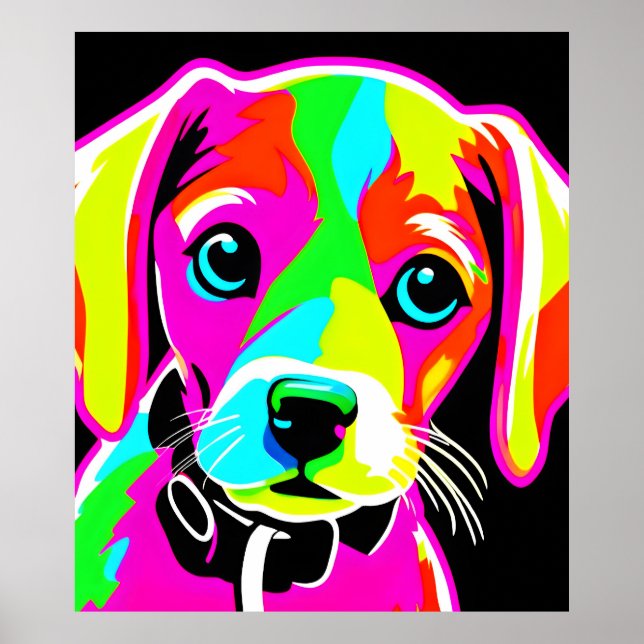 Poster Neon Puppy Pop Art (Frente)