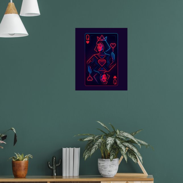 Poster Neon Queen of Hearts — Onda Síntron Retro-Futurist (Sala de Estar 1)