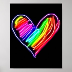 Poster Neon Rainbow Heart Shirt Love Pride LGBQT Rally