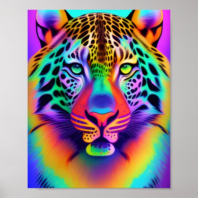 Poster Neon Rainbow Leopard (Frente)
