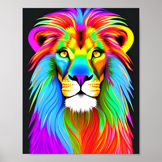 Poster Neon Rainbow Lion (Frente)