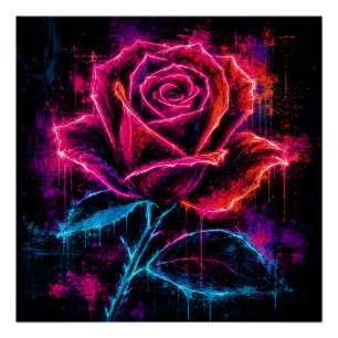 Póster Neon Rose Retro