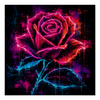 Póster Neon Rose Retro