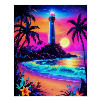 Póster Neon Seaside Beacon 3