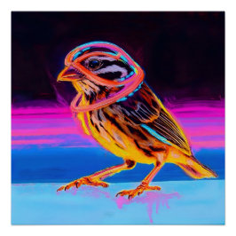 Póster Neon Sparrow com Acentos Brilhantes