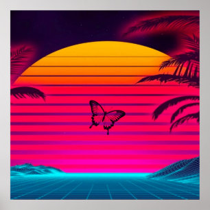 Poster Neon Sunrise Brilhante para Sol Sunset e uma Borbo